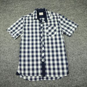 7 Diamonds Shirt‎ Mens Medium Blue Plaid Button Up Short Sleeve Cotton Casual